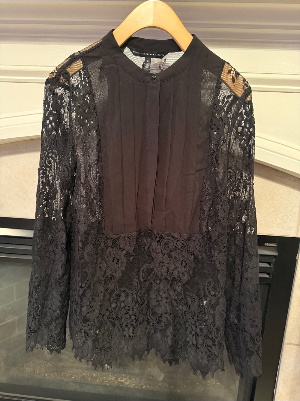 White House Black Market Black Lace Pleated-Front Blouse